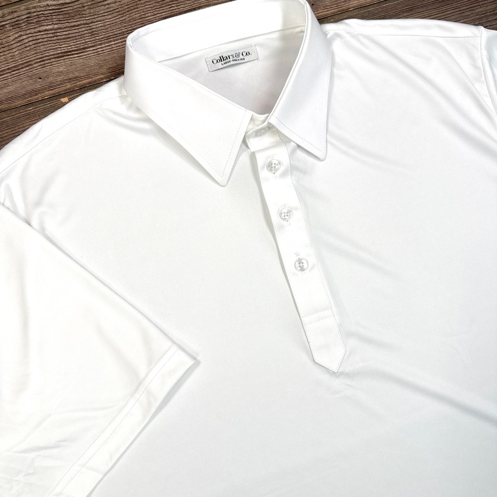 Collars & Co Mens Size Large Relaxed Polo‎ Shirt White Dress Collar Performance